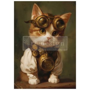 Papel Decoupage de fibra| Redesign with Prima| Clockwork Kitty A1